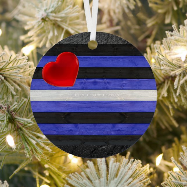 SlipperyJoe's leather pride flag black royal blue  Metal Ornament (Insitu)