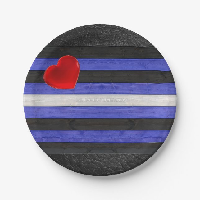 SlipperyJoe's leather pride flag black royal blue  Paper Plates (Front)