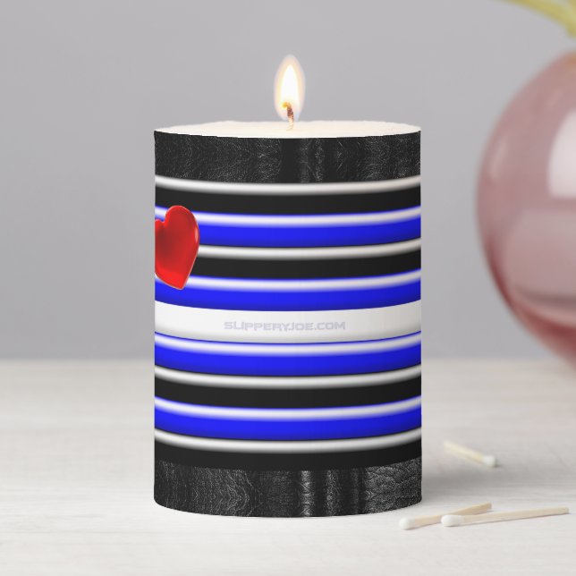 SlipperyJoe's leather pride flag black royal blue  Pillar Candle (In Situ)