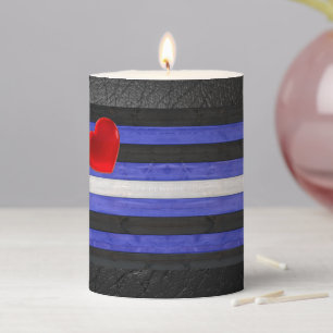 SlipperyJoe's leather pride flag black royal blue Pillar Candle