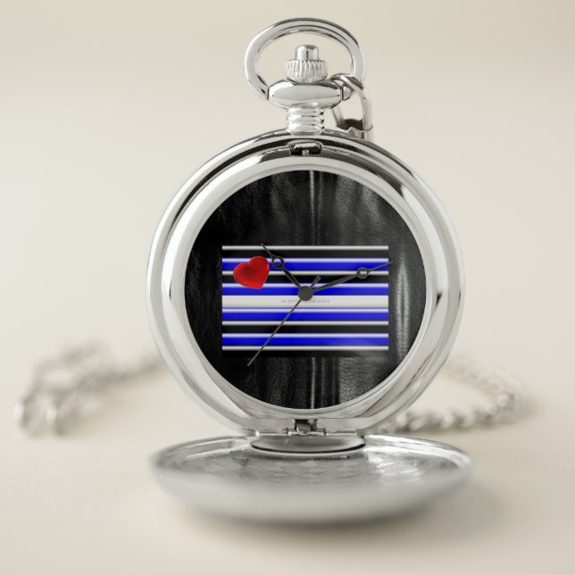 SlipperyJoe's leather pride flag black royal blue  Pocket Watch (Inside)