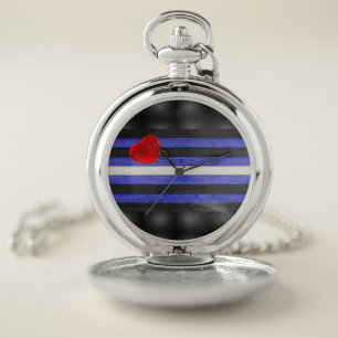 SlipperyJoe's leather pride flag black royal blue Pocket Watch