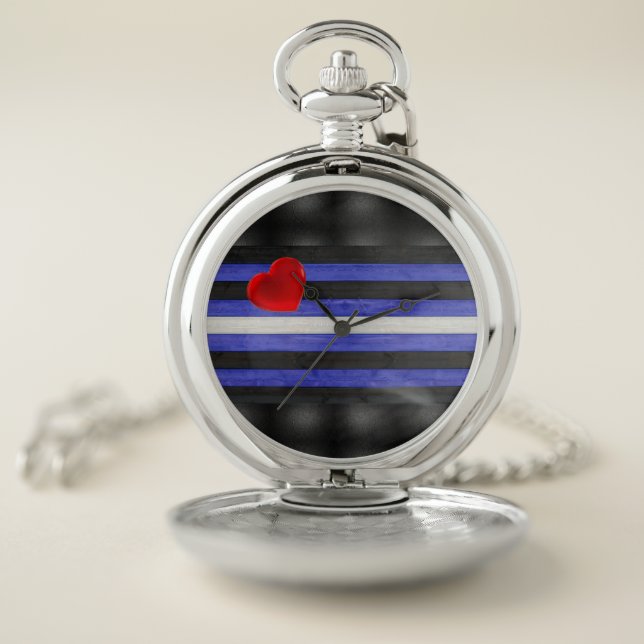 SlipperyJoe's leather pride flag black royal blue  Pocket Watch (Inside)