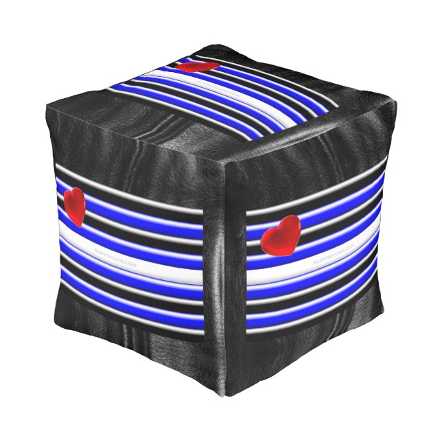 SlipperyJoe's leather pride flag black royal blue  Pouf (Angled Front)