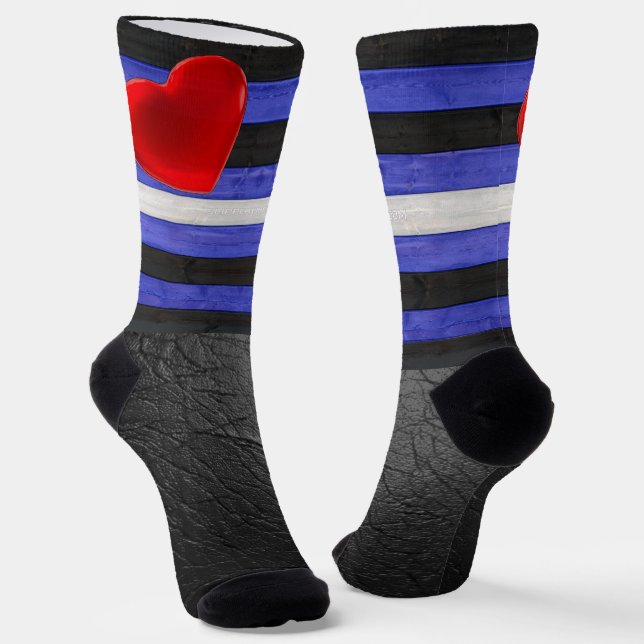 SlipperyJoe's leather pride flag black royal blue  Socks (Angled)