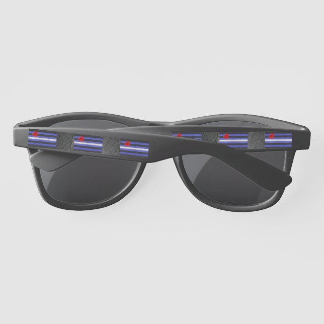 SlipperyJoe's leather pride flag black royal blue  Sunglasses (Back)