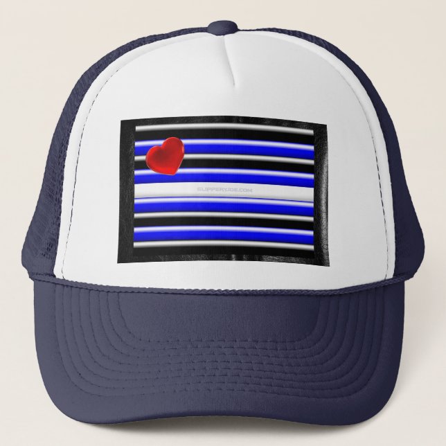 SlipperyJoe's leather pride flag black royal blue  Trucker Hat (Front)