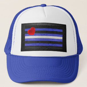 SlipperyJoe's leather pride flag black royal blue Trucker Hat
