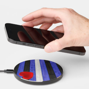 SlipperyJoe's leather pride flag black royal blue Wireless Charger