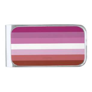 SlipperyJoe's lesbian pride flag feminine communit Silver Finish Money Clip