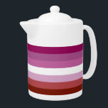 SlipperyJoe's lesbian pride flag feminine communit Teapot<br><div class="desc">SlipperyJoe's lesbian pride flag feminine communities identities Lipstick magenta white pink red shades women artistic symmetry balance gay gifts LGBTQIA seven horizontal stripes varying colors</div>