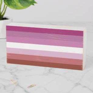 SlipperyJoe's lesbian pride flag feminine communit Wooden Box Sign