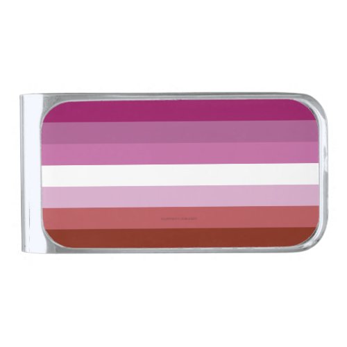 SlipperyJoes Lesbian Pride flag feminine Lipstick Silver Finish Money Clip
