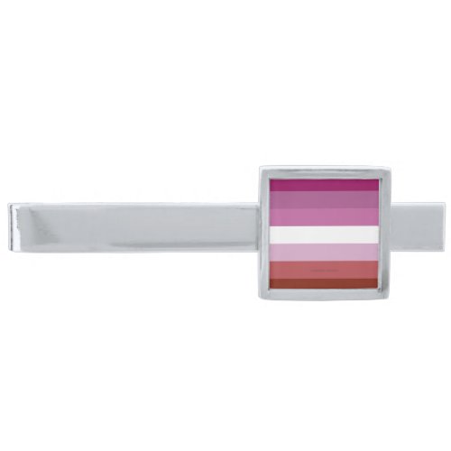 SlipperyJoes Lesbian Pride flag feminine Lipstick Silver Finish Tie Bar