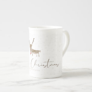 SlipperyJoe's line art silhouette reindeer minimal Bone China Mug
