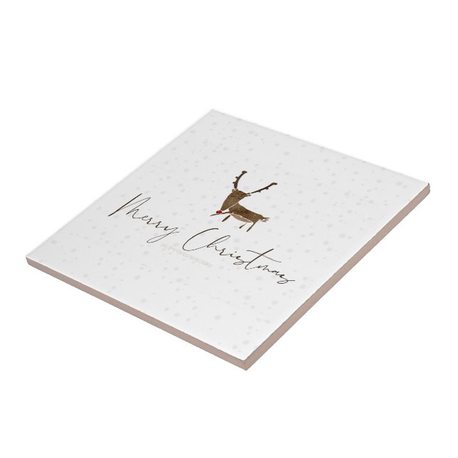 SlipperyJoe's line art silhouette reindeer minimal Ceramic Tile (Side)