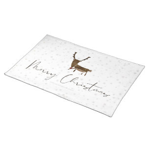 SlipperyJoe's line art silhouette reindeer minimal Cloth Placemat