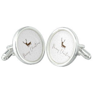 SlipperyJoe's line art silhouette reindeer minimal Cufflinks
