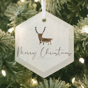SlipperyJoe's line art silhouette reindeer minimal Glass Ornament