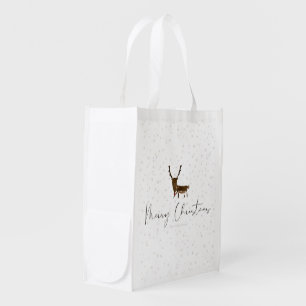 SlipperyJoe's line art silhouette reindeer minimal Grocery Bag