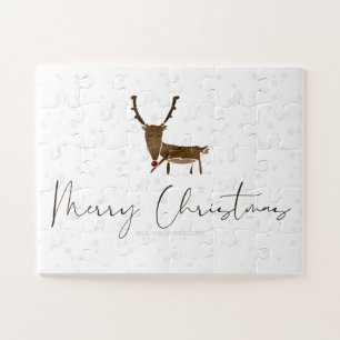 SlipperyJoe's line art silhouette reindeer minimal Jigsaw Puzzle