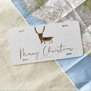 SlipperyJoe's line art silhouette reindeer minimal License Plate