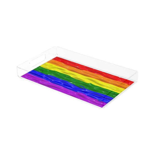 SlipperyJoe's liquid gloss pride flag red orange y Acrylic Tray (Angled)