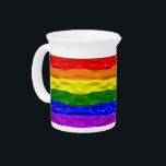 SlipperyJoe's liquid gloss pride flag red orange y Beverage Pitcher<br><div class="desc">SlipperyJoe's liquid gloss pride flag red orange yellow green blue violet transforms dramatic fluid surface colorful rainbow horizontal bands wavy melted resin ripples texture artistic LGBTQIA gay pride gifts surface reflects highlights shadows saturated clean color bands visually striking wet liquid shimmer sculptural movement visual play three‑dimensional queerness-as-fluidity</div>
