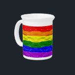 SlipperyJoe's liquid gloss pride flag red orange y Beverage Pitcher<br><div class="desc">SlipperyJoe's liquid gloss pride flag red orange yellow green blue violet transforms dramatic fluid surface colorful rainbow horizontal bands wavy melted resin ripples texture artistic LGBTQIA gay pride gifts surface reflects highlights shadows saturated clean color bands visually striking wet liquid shimmer sculptural movement visual play three‑dimensional queerness-as-fluidity</div>