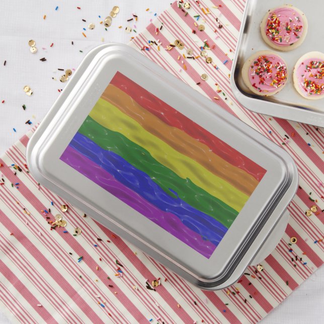SlipperyJoe's liquid gloss pride flag red orange y Cake Pan (In Situ)