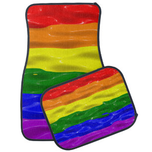 SlipperyJoe's liquid gloss pride flag red orange y Car Floor Mat