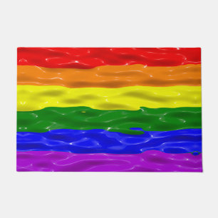 SlipperyJoe's liquid gloss pride flag red orange y Doormat