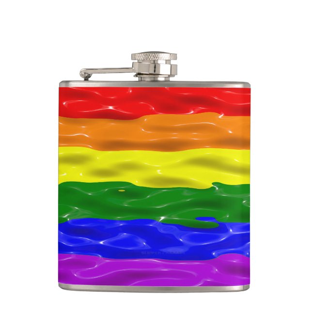 SlipperyJoe's liquid gloss pride flag red orange y Flask (Front)