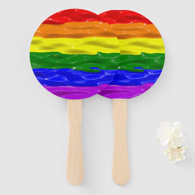 SlipperyJoe's liquid gloss pride flag red orange y Hand Fan (Front and Back)