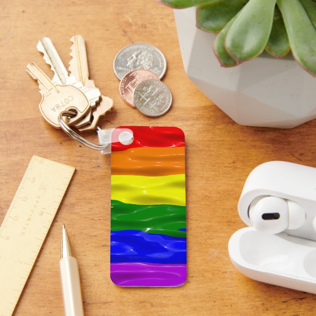 SlipperyJoe's liquid gloss pride flag red orange y Keychain (Desk)