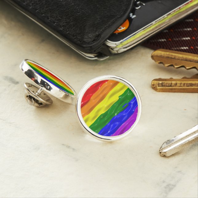 SlipperyJoe's liquid gloss pride flag red orange y Lapel Pin (In Situ)