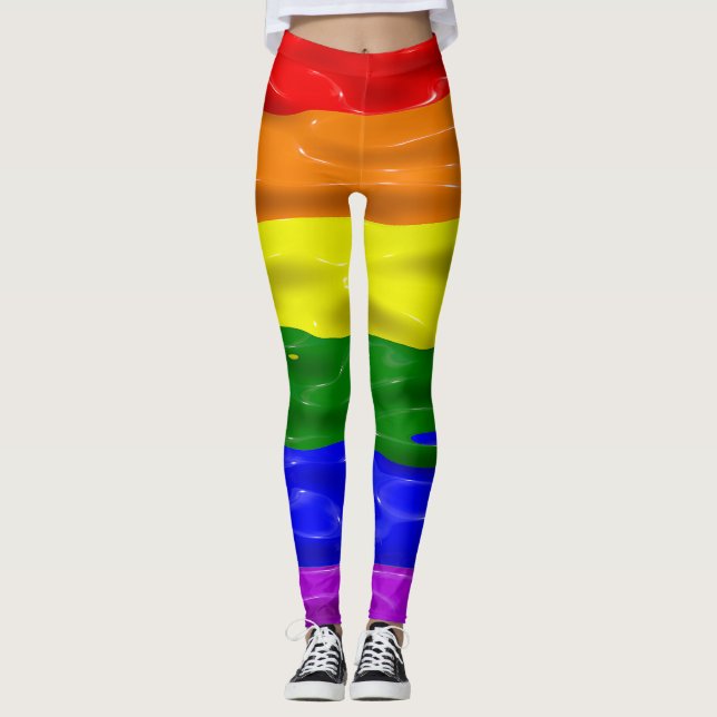 SlipperyJoe's liquid gloss pride flag red orange y Leggings (Front)
