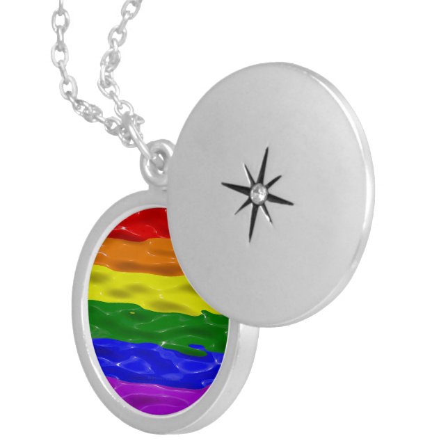 SlipperyJoe's liquid gloss pride flag red orange y Locket Necklace (Front Right)