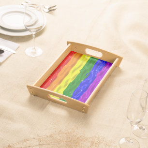 SlipperyJoe's liquid gloss pride flag red orange y Serving Tray