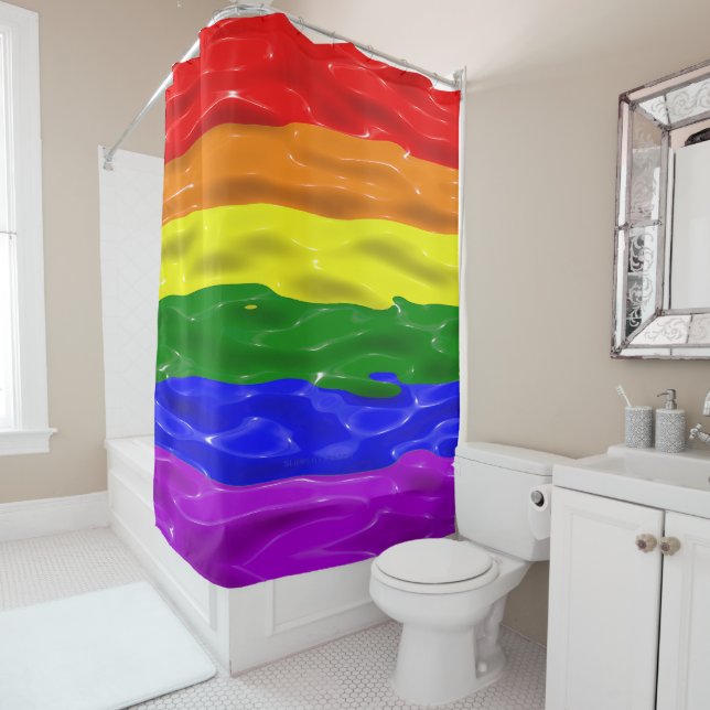 SlipperyJoe's liquid gloss pride flag red orange y Shower Curtain (In Situ)