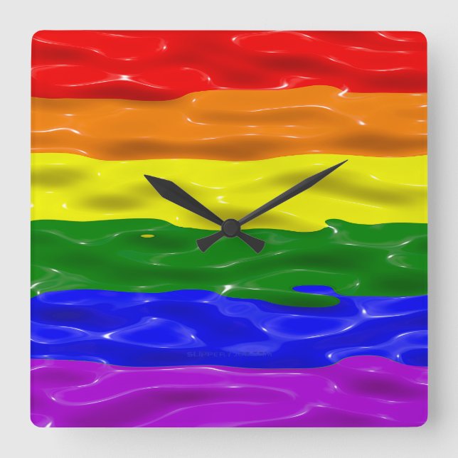 SlipperyJoe's liquid gloss pride flag red orange y Square Wall Clock (Front)