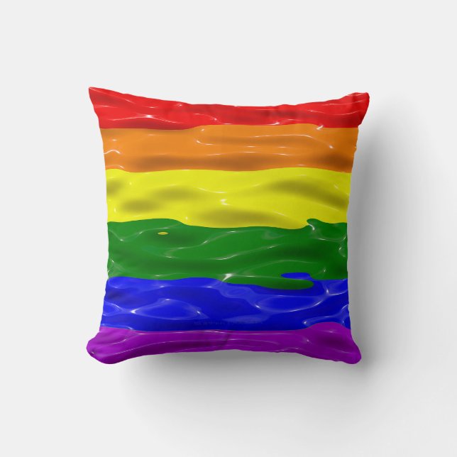 SlipperyJoe's liquid gloss pride flag red orange y Throw Pillow (Front)