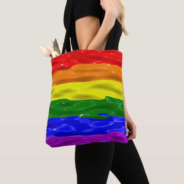 SlipperyJoe's liquid gloss pride flag red orange y Tote Bag (Close Up)