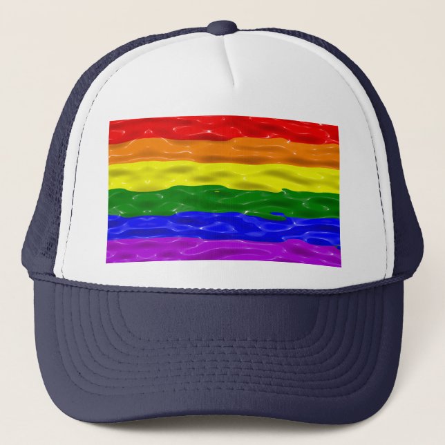 SlipperyJoe's liquid gloss pride flag red orange y Trucker Hat (Front)