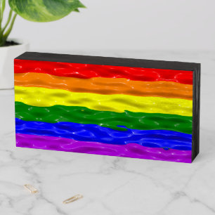 SlipperyJoe's liquid gloss pride flag red orange y Wooden Box Sign