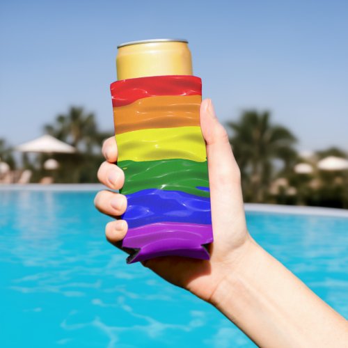 SlipperyJoes liquid shimmer rainbow pride colors  Seltzer Can Cooler