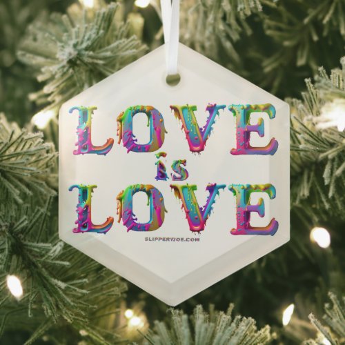 SlipperyJoes love is love spray paint gay pride c Glass Ornament