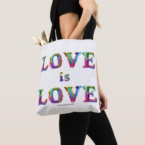 SlipperyJoes love is love spray paint gay pride c Tote Bag