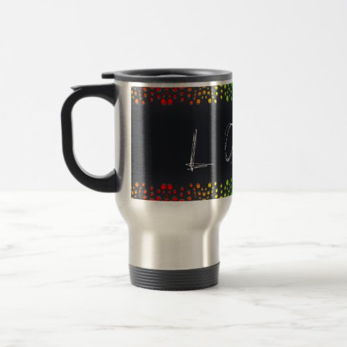 SlipperyJoes Love words rainbow dots scribbled da Travel Mug