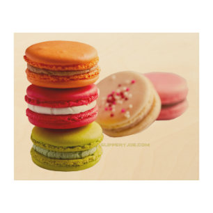 SlipperyJoe's Macaroon cookies French stacked food Wood Wall Art